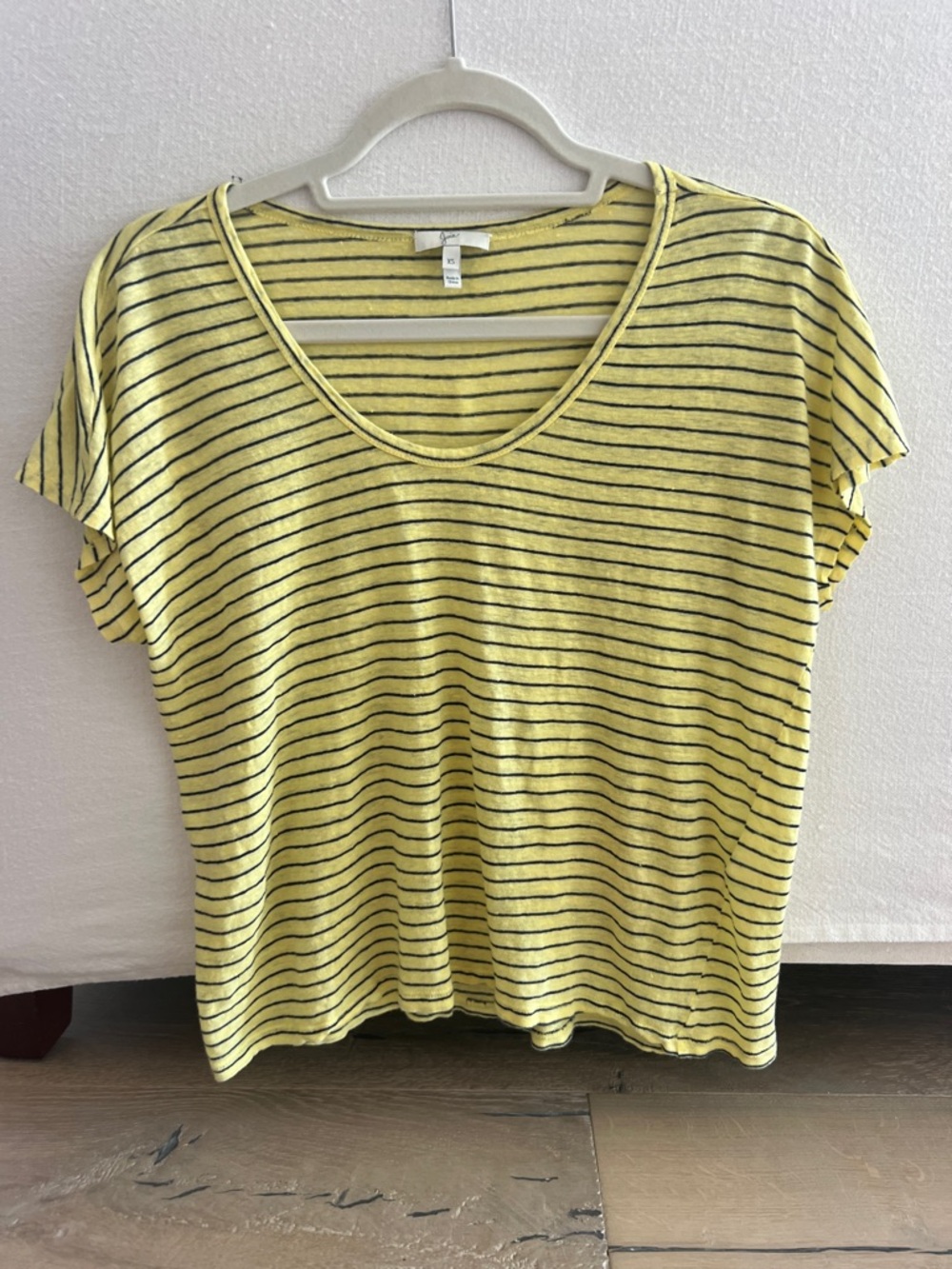 Joie Yellow and navy blue linen shirt
